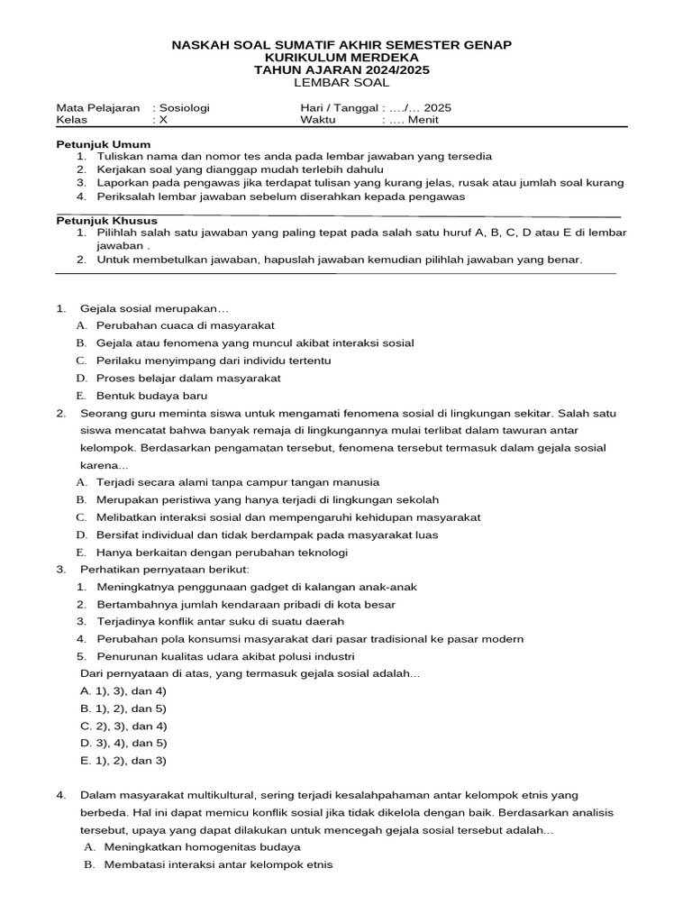 Soal Sosiologi Kelas X Semester Genap PDF
