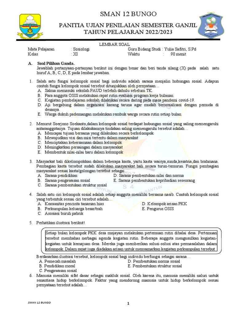 15 Contoh Soal Sosiologi Kelas X Semester 2 Terbaru 2026 yang Sering Keluar Saat Ujian