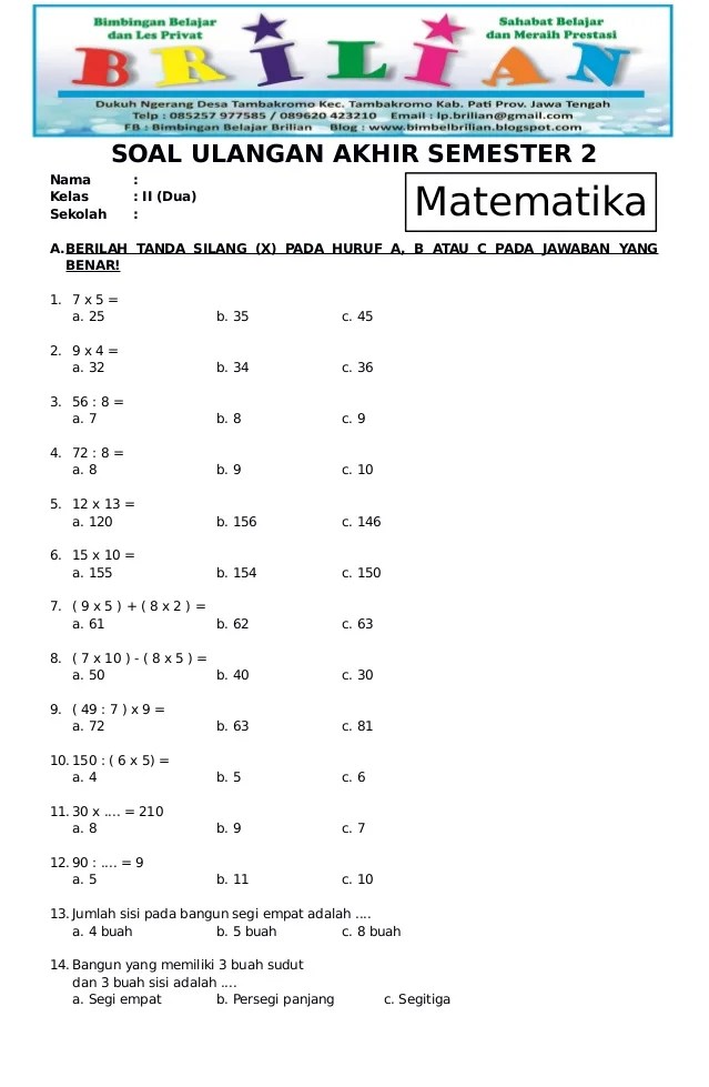 7 Rahasia Cepat Pintar dengan Latihan Soal Matematika Kelas 2 SD Semester 2 Terbaru 2026 7 Rahasia Cepat Pintar dengan Latihan Soal Matematika Kelas 2 SD Semester 2 Terbaru 2026