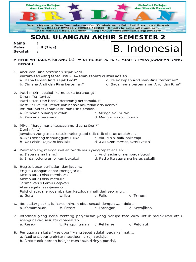 Menguasai Bahasa Indonesia Kelas 3 SD Semester 2 Panduan Lengkap Soal Menguasai Bahasa Indonesia Kelas 3 SD Semester 2 Panduan Lengkap Soal