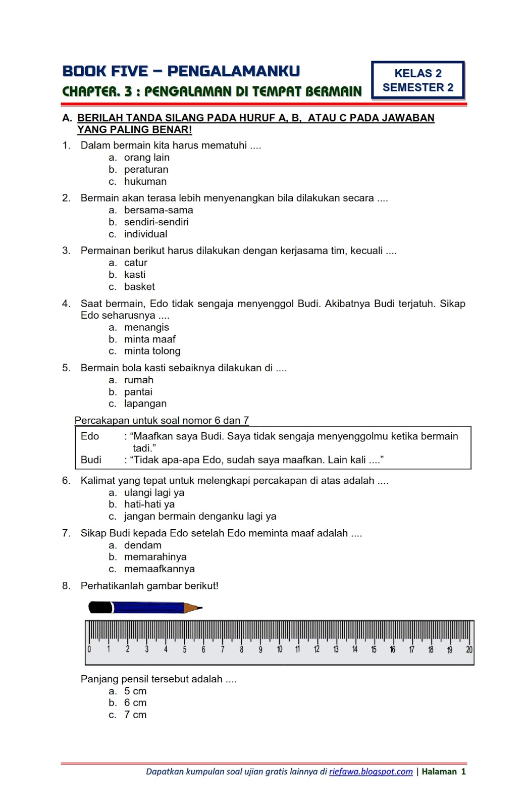Soal Kelas 5 Tema 7 Subtema 2 - Piffle me