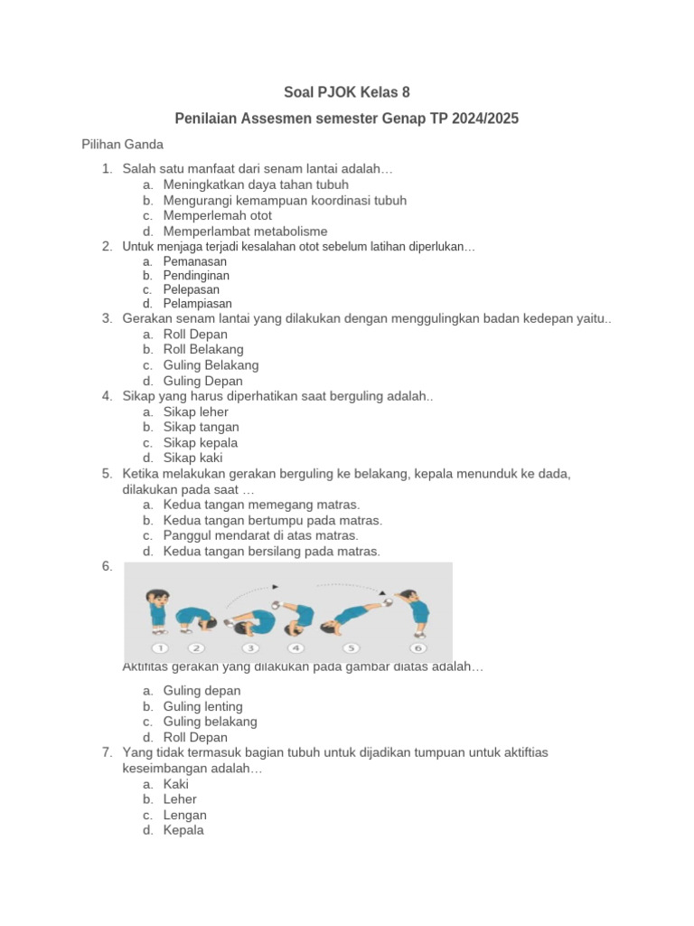 Soal PJOK Kelas 8 Semester Genap PDF Soal PJOK Kelas 8 Semester Genap PDF