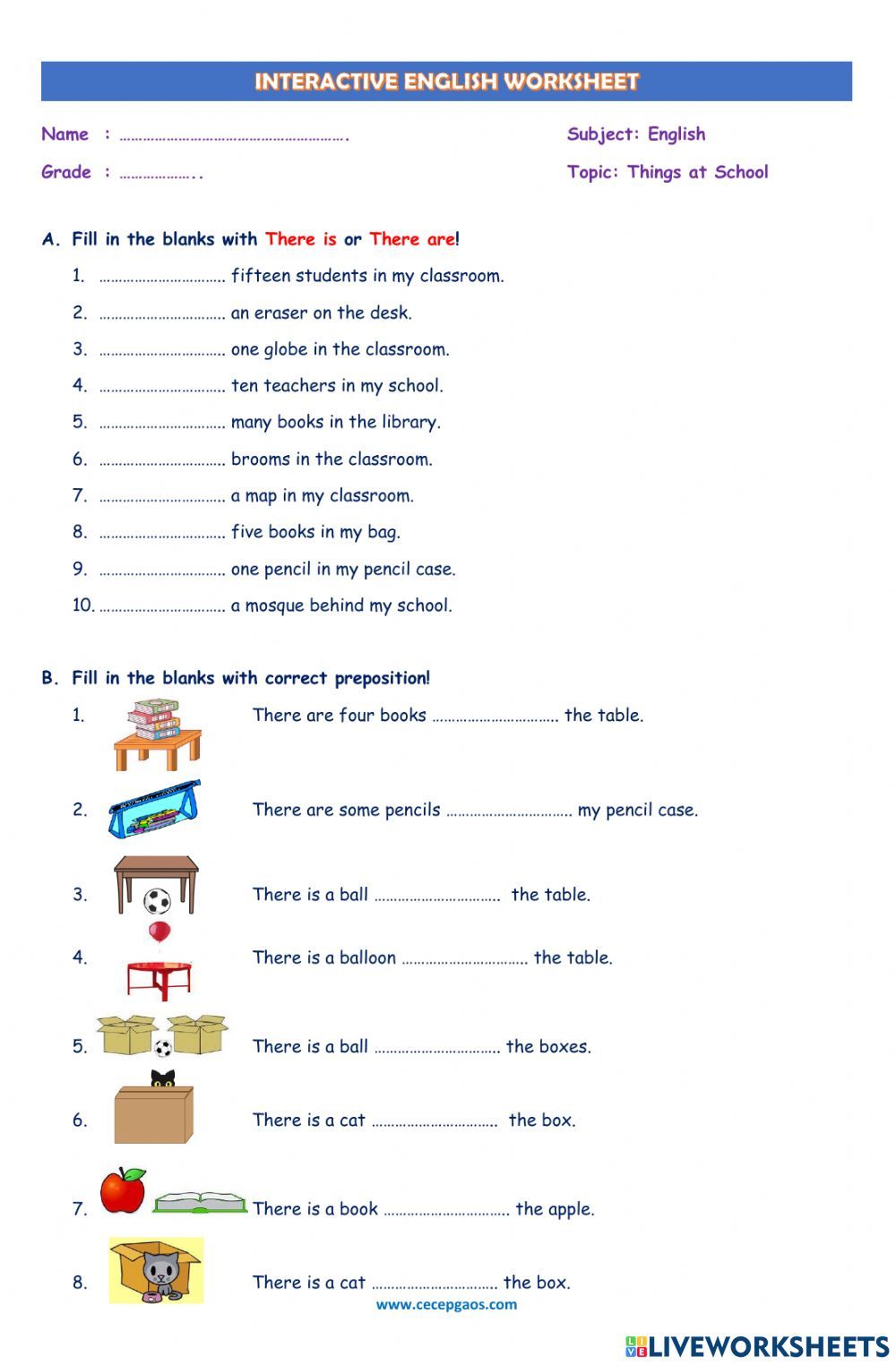 LKPD Interaktif Bahasa Inggris Tentang Things at School worksheet