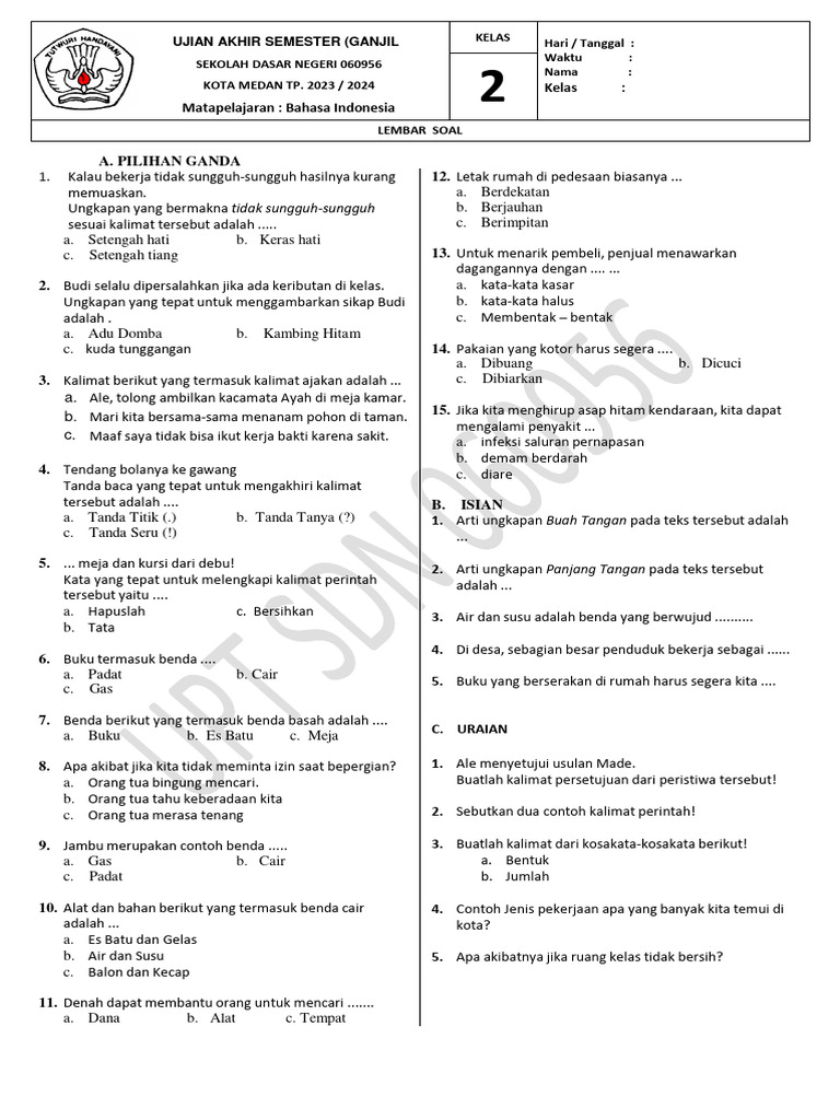 5 Contoh Soal UTS Kelas 3 Semester 2 Bahasa Indonesia yang Wajib Dipelajari Sebelum Ujian