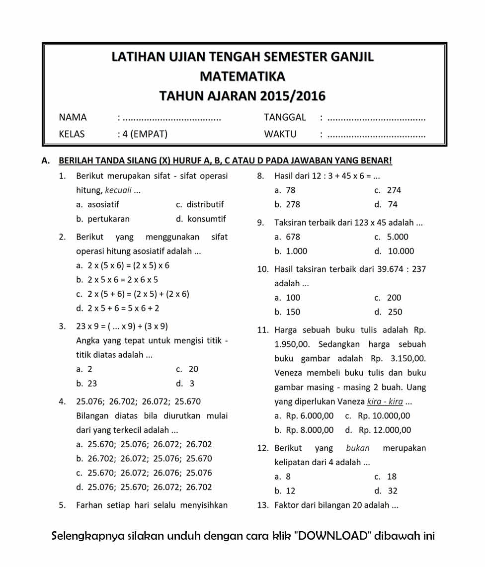 KisiKisi Soal Uas Sd Kelas 6 2013 ggetawards - Soal Soal Matematika KisiKisi Soal Uas Sd Kelas 6 2013 ggetawards - Soal Soal Matematika