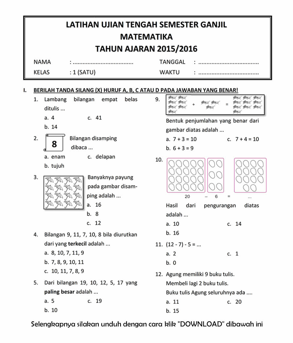 Akhirnya Tersedia 10 Contoh Soal UTS Matematika Kelas 2 SD Tema 3 yang Wajib Dicoba Akhirnya Tersedia 10 Contoh Soal UTS Matematika Kelas 2 SD Tema 3 yang Wajib Dicoba
