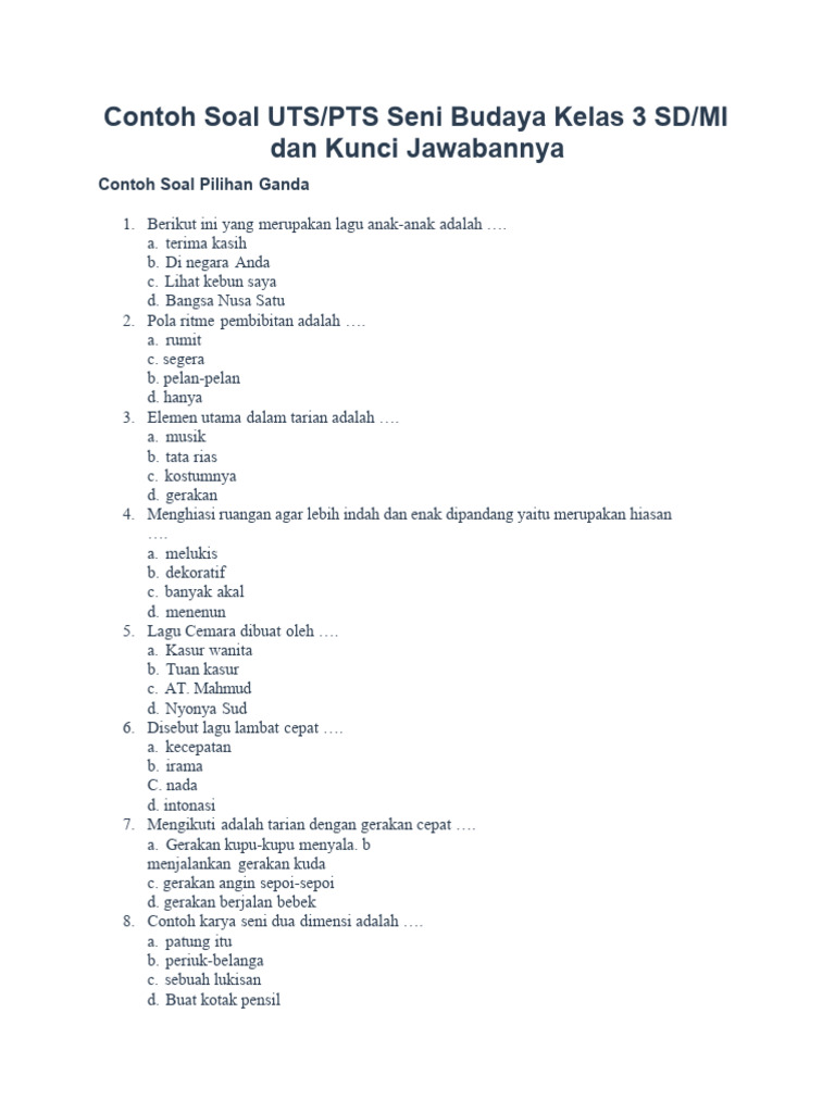 Akhirnya Terungkap 7 Contoh Soal UTS Kelas 3 SMP Seni Budaya KTSP Paling Dicari
