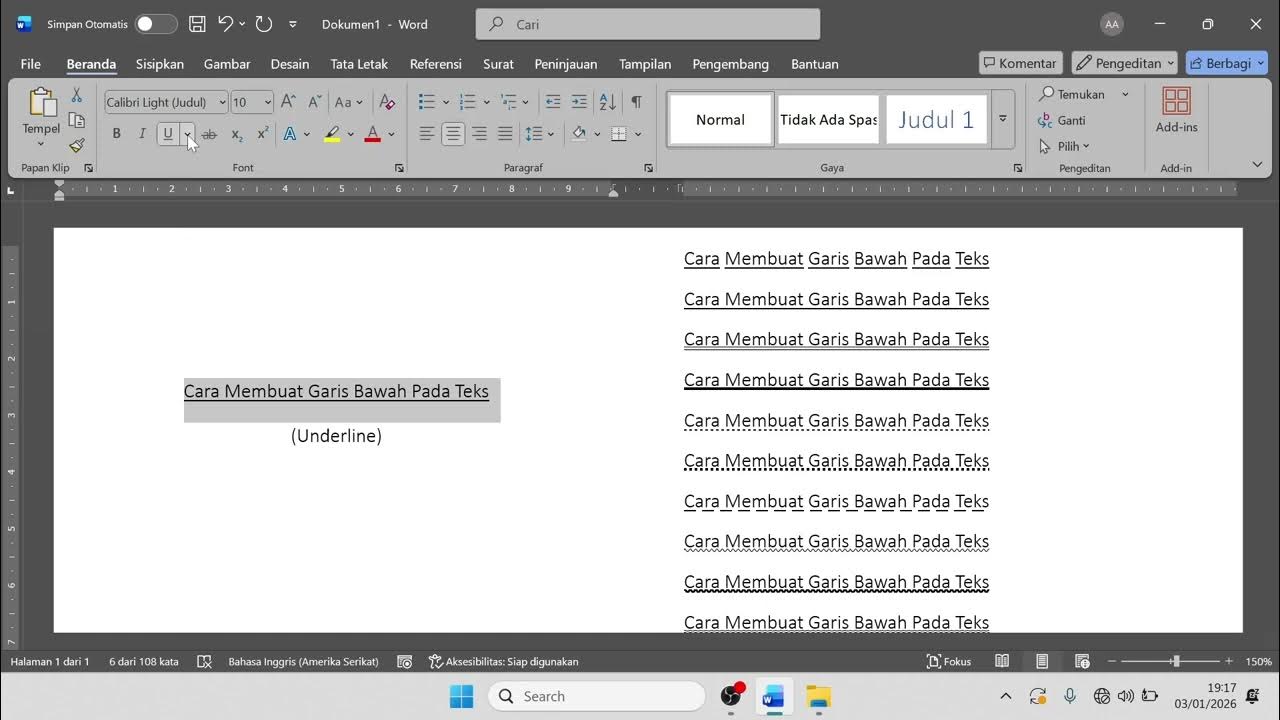 Cara Membuat Garis Bawah pada Teks di Microsoft Word - Underline dengan