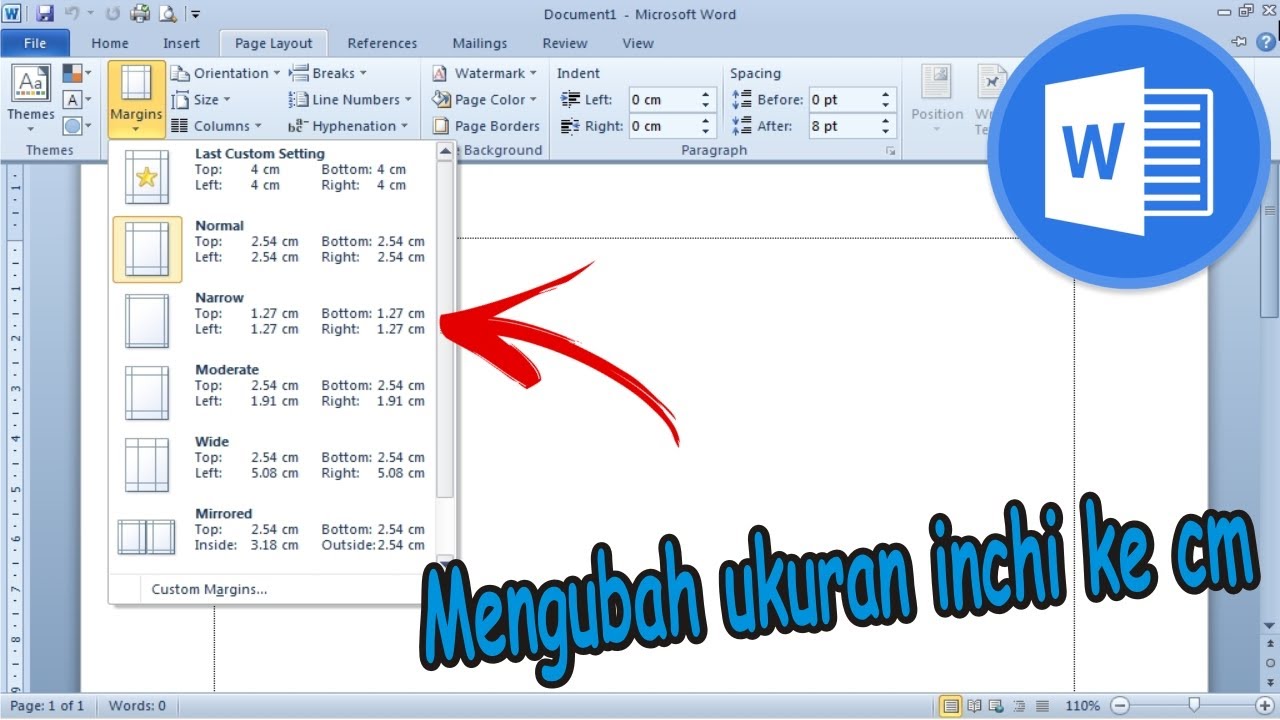 Cara Mengubah Ukuran Inchi ke Centimeter di Microsoft Word 2010