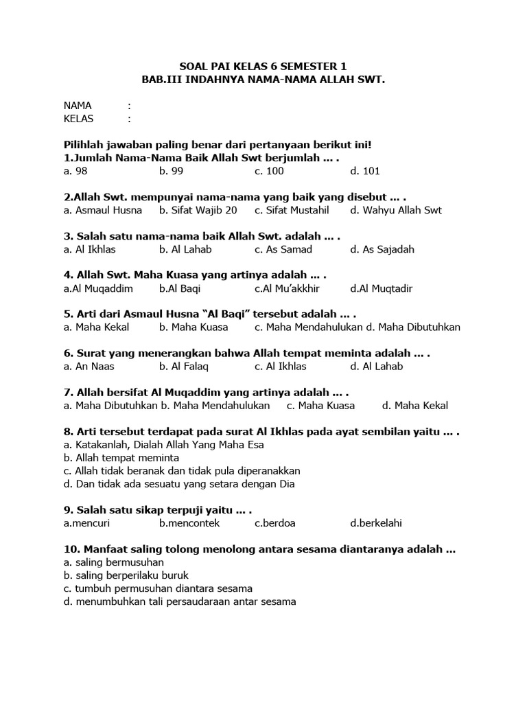 7 Rahasia Contoh Soal PAI Kelas 6 Semester 1 Kurikulum 2013 yang Membuat Nilai Naik Cepat 7 Rahasia Contoh Soal PAI Kelas 6 Semester 1 Kurikulum 2013 yang Membuat Nilai Naik Cepat