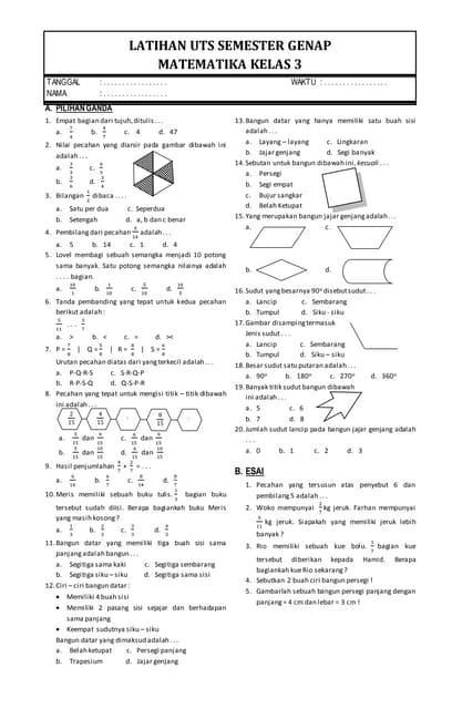 7 Rahasia Contoh Soal UTS Matematika Kelas 3 SD Semester 2 KTSP yang Wajib Tahu Sekarang