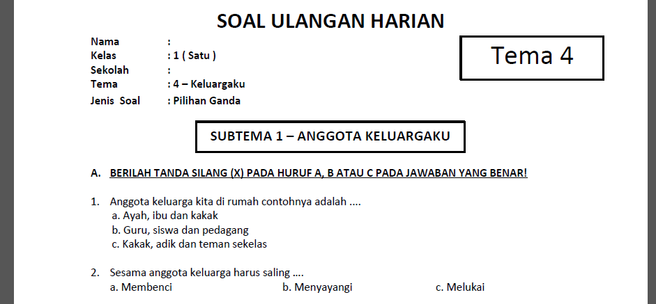 7 Rahasia Terbukti Bikin Anak Suka Latihan Soal Soal Kelas 1 Tema 4 Sebelum Semester
