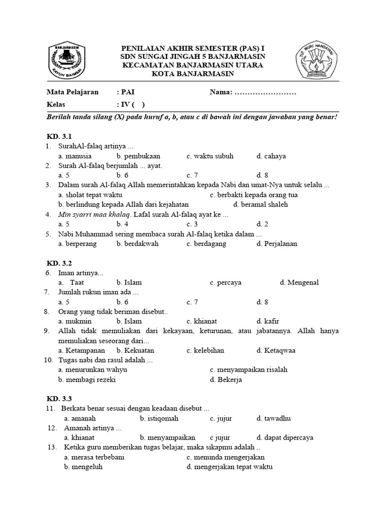 Akhirnya Terungkap 60 Contoh Soal PAI Kelas 4 SD Semester 1 yang Sering Muncul di Ujian PPG 2026 Akhirnya Terungkap 60 Contoh Soal PAI Kelas 4 SD Semester 1 yang Sering Muncul di Ujian PPG 2026