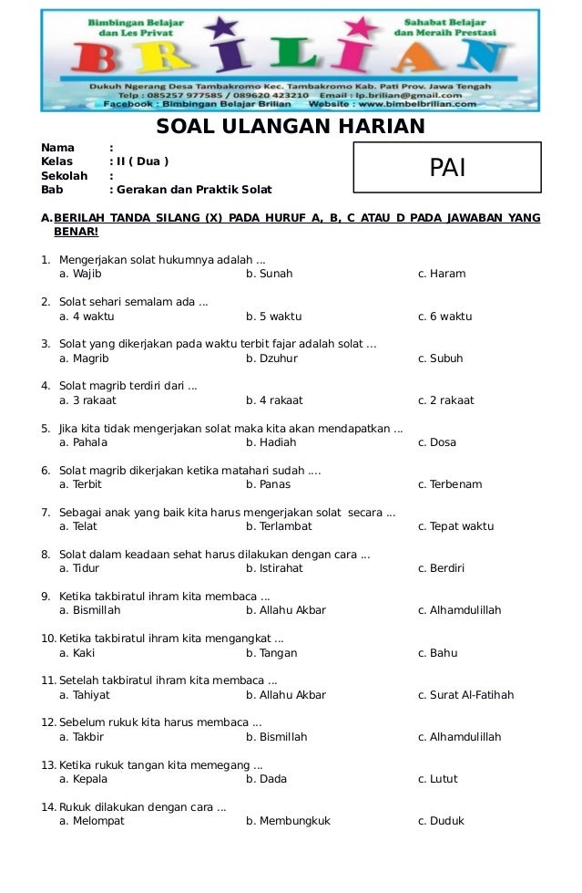 Mengasah Pemahaman Agama Sejak Dini Kumpulan Contoh Soal PAI Kelas 2