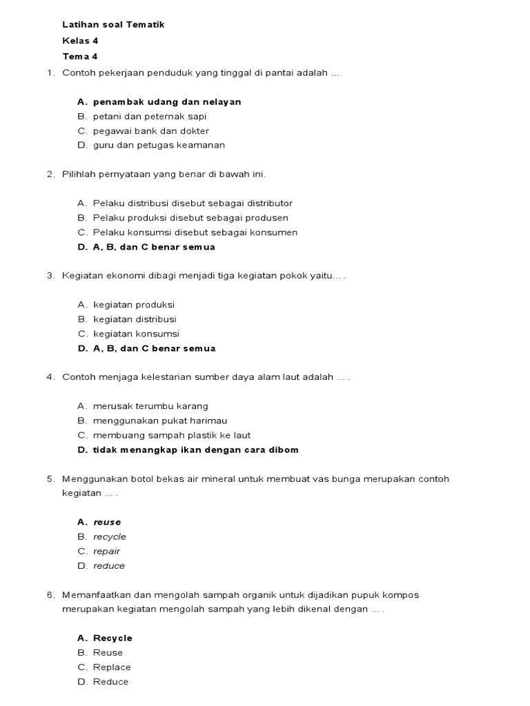 Latihan Soal Tematik Kelas 4 Tema 4 PDF Seni Disiplin Bahasa Latihan Soal Tematik Kelas 4 Tema 4 PDF Seni Disiplin Bahasa