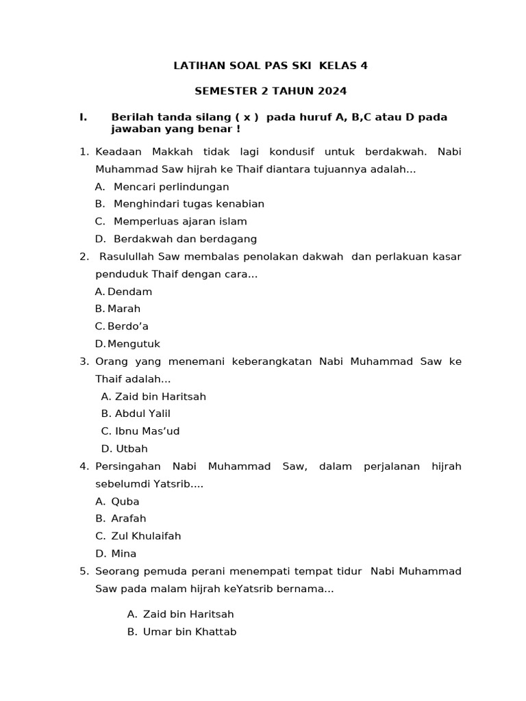 Soal Latihan PAS SKI Kelas 4 PDF Soal Latihan PAS SKI Kelas 4 PDF