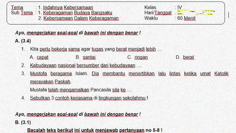 Latihan Soal Ulangan atau Penilaian Kelas 4 Tema 1 Subtema 1 dan 2 Latihan Soal Ulangan atau Penilaian Kelas 4 Tema 1 Subtema 1 dan 2