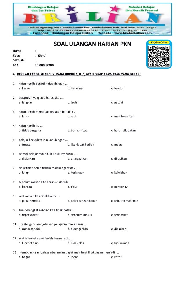 Ternyata Ini Dia Contoh Soal UTS Kelas 3 SD Tema 2 PKN Terbaru yang Sering Muncul di Bimbel Brilian Ternyata Ini Dia Contoh Soal UTS Kelas 3 SD Tema 2 PKN Terbaru yang Sering Muncul di Bimbel Brilian