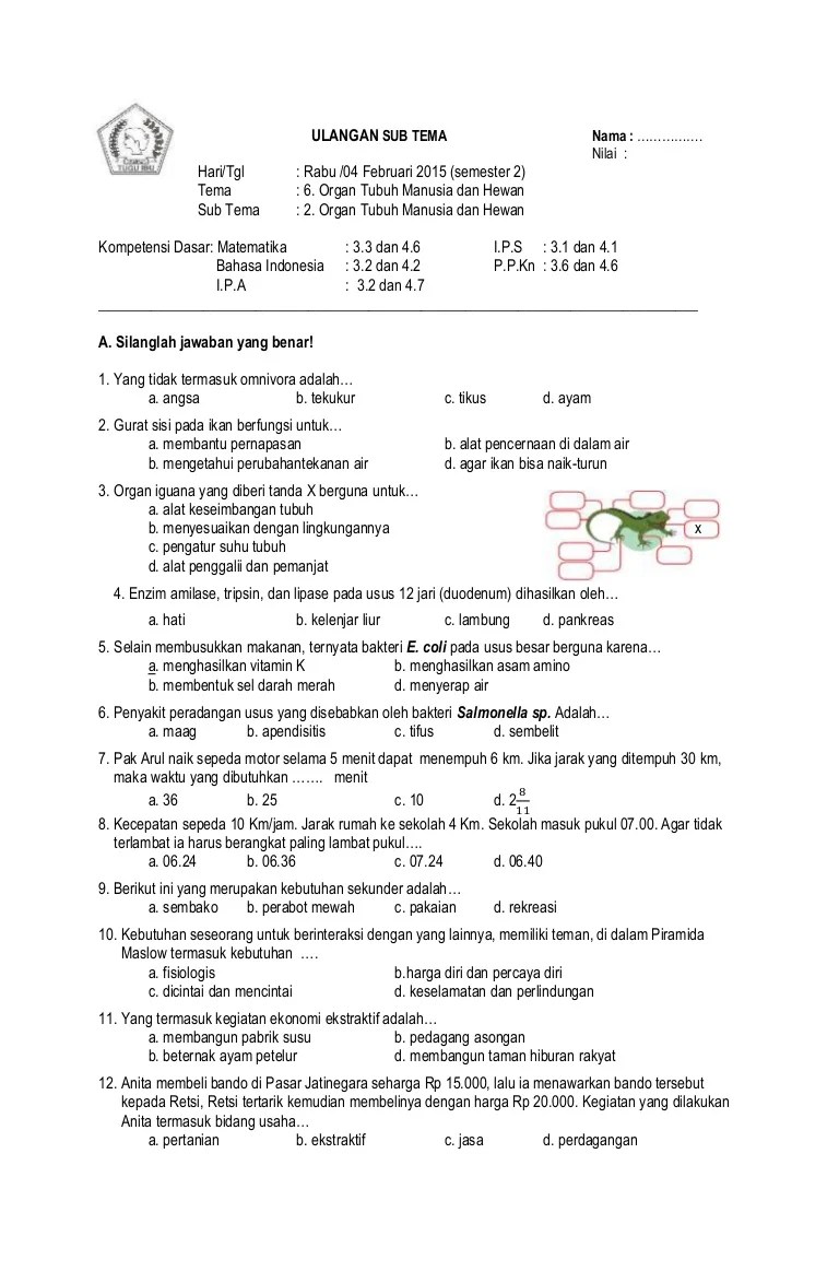Soal Tematik Kelas 2 Sd Tema 4 Subtema 4 RPP kelas 4 Tema 1 Subtema 3 Soal Tematik Kelas 2 Sd Tema 4 Subtema 4 RPP kelas 4 Tema 1 Subtema 3
