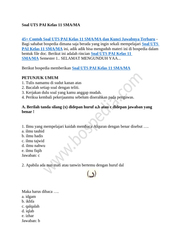 contoh soal pai kelas xi semester 1 contoh soal pai kelas xi semester 1