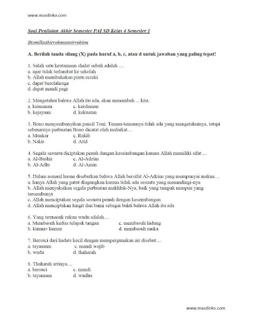 Ternyata Ini Dia Contoh Soal PAI SD Kelas 4 Semester 1 yang Sering Muncul di Ulangan Harian Ternyata Ini Dia Contoh Soal PAI SD Kelas 4 Semester 1 yang Sering Muncul di Ulangan Harian