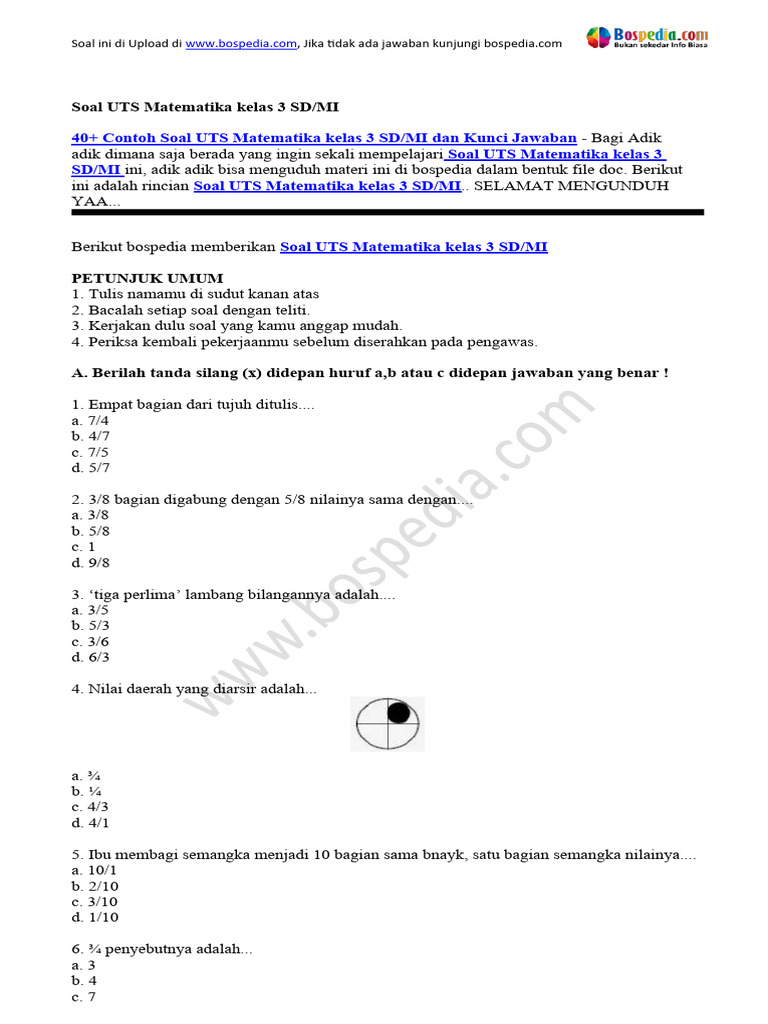 7 Contoh Soal UTS Matematika Kelas 3 SD Semester 1 2017 yang Sering Muncul dan Wajib Kamu Pelajari Sebelum Terlambat 7 Contoh Soal UTS Matematika Kelas 3 SD Semester 1 2017 yang Sering Muncul dan Wajib Kamu Pelajari Sebelum Terlambat