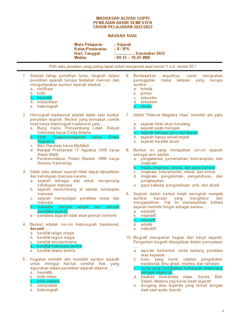 7 Contoh Soal HOTS Essay Sejarah Peminatan Kelas X Semester 1 Bikin Nilai Naik Sekarang