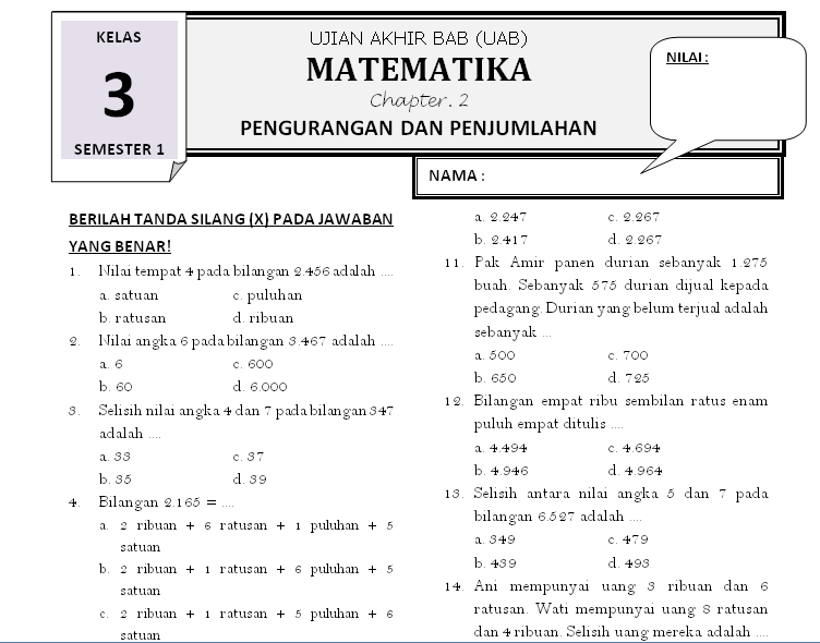 Rahasia Cepat Selesaikan soal soal matematika penjumlahan dan pengurangan kelas 3 sd