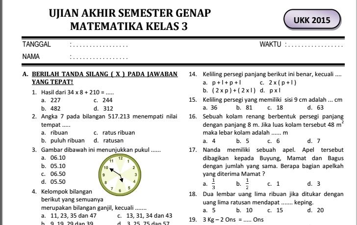 Rahasia Jawab Cepat soal soal matematika kelas 3 sd semester genap yang Wajib Tahu Rahasia Jawab Cepat soal soal matematika kelas 3 sd semester genap yang Wajib Tahu